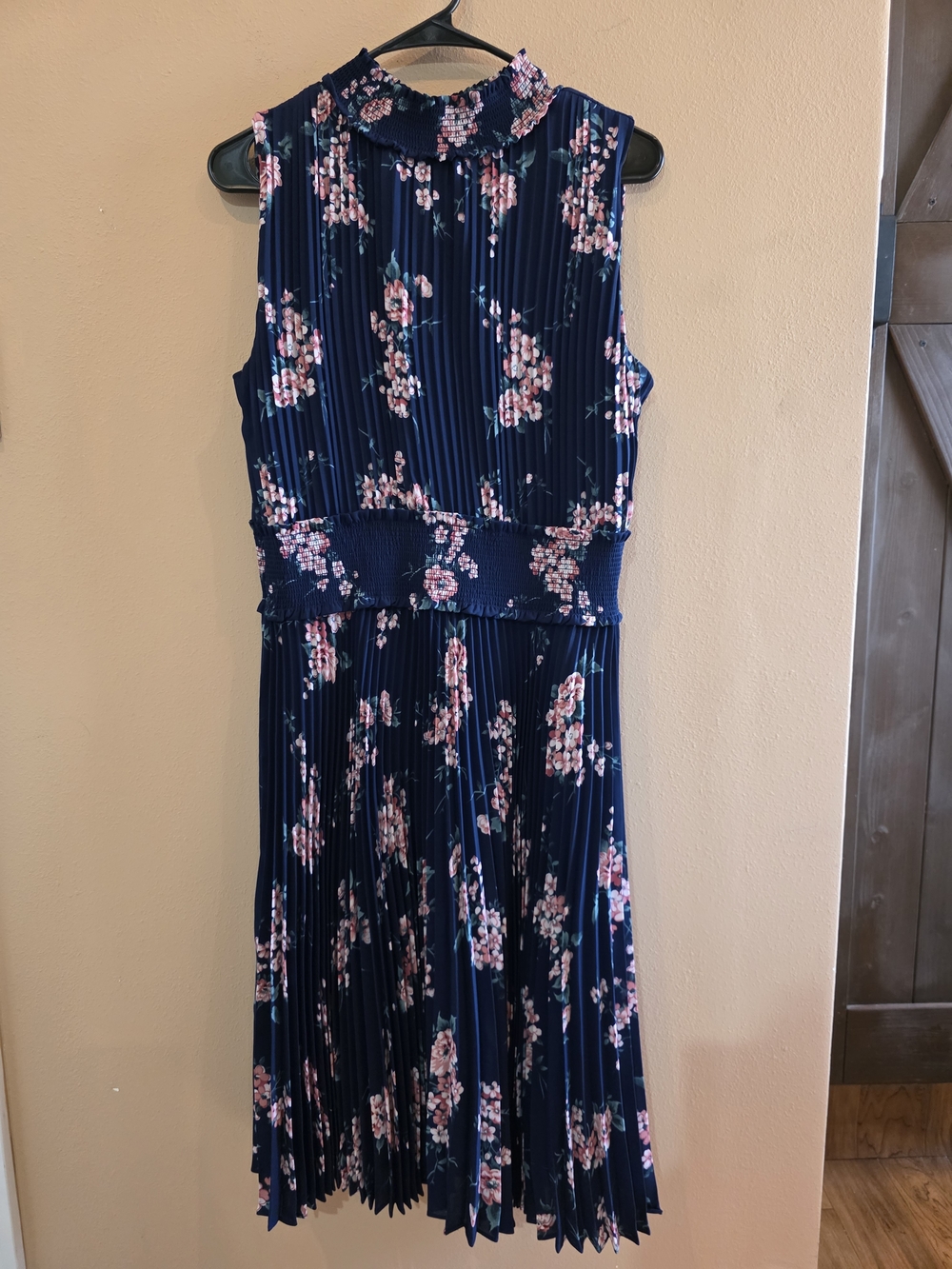 Nanette Lepore Navy Floral Pleated Sleeveless Dress Size 12